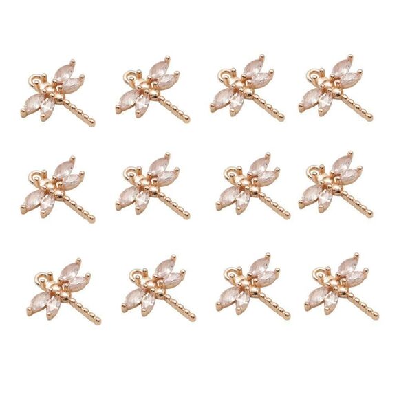 SyruZcn 12 Pcs Unique Golden Diamond Mini Dragonfly Pendant Insect Shape Charm - Picture 1 of 7